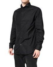 Emporio Armani Black Cotton Long Sleeves Formal Dress Shirt
