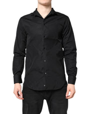 Emporio Armani Black Cotton Long Sleeves Men Formal Dress Shirt