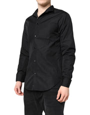 Emporio Armani Black Cotton Long Sleeves Men Formal Dress Shirt