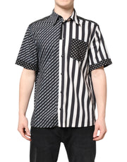 Dolce & Gabbana Black White Stripe Button Down Casual Shirt