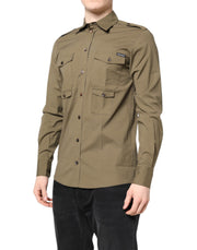 Dolce & Gabbana Brown Cotton Stretch Casual Long Sleeves Shirt