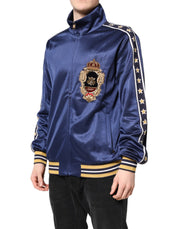 Dolce & Gabbana Blue Nylon Logo Patch Men Bomber Sweater