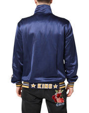 Dolce & Gabbana Blue Nylon Logo Patch Men Bomber Sweater