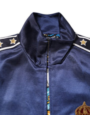 Dolce & Gabbana Blue Nylon Logo Patch Men Bomber Sweater