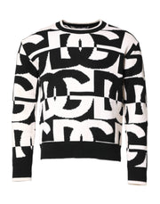 Dolce & Gabbana Black White Knit Logo Print Pullover Sweater