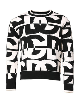Dolce & Gabbana Black White Knit Logo Print Pullover Sweater