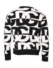 Dolce & Gabbana Black White Knit Logo Print Pullover Sweater