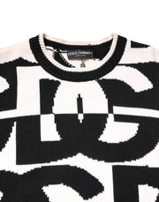 Dolce & Gabbana Black White Knit Logo Print Pullover Sweater