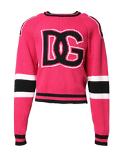 Dolce & Gabbana Pink Cotton Logo Print Knit Pullover Sweater