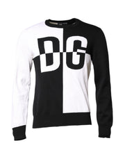 Dolce & Gabbana Black White Knit Logo Print Pullover Sweater