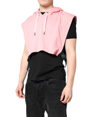 Dolce & Gabbana Pink Cotton Hooded Men Sportswear Vest Sweater