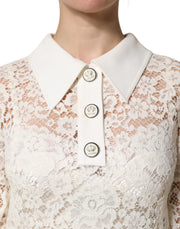 Dolce & Gabbana White Floral Lace Long Sleeves Shift Dress
