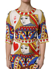 Dolce & Gabbana White Queen Of Heart Short Sleeve Midi Dress