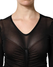 Dolce & Gabbana Black Mesh Trim Bodycon Long Sheath Dress