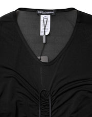 Dolce & Gabbana Black Mesh Trim Bodycon Long Sheath Dress