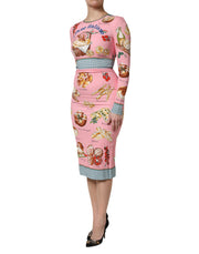 Dolce & Gabbana Pink Pastry Print Bodycon Sheath Midi Dress