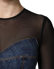 Dolce & Gabbana Black Blue Long Sleeves Denim Mini Dress