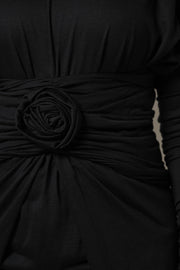 Dolce & Gabbana Black Wool Long Sleeves Sheath Midi Dress