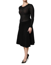 Dolce & Gabbana Black Cashmere Long Sleeves A-line Midi Dress