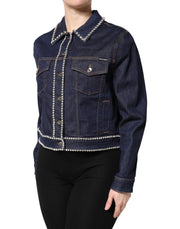 Dolce & Gabbana Blue Denim Cotton Crystal Embellished Jacket