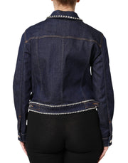 Dolce & Gabbana Blue Denim Cotton Crystal Embellished Jacket