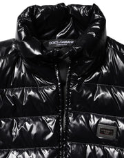 Dolce & Gabbana Black Logo Plaque Full Zip Puffer Jacket