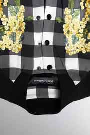 Dolce & Gabbana Black White Check Floral Button Down Jacket