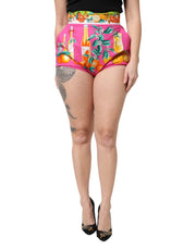 Dolce & Gabbana Pink Printed High Waist Hot Pants Shorts