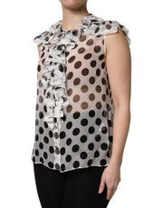 Dolce & Gabbana White Black Polka Dot Cotton Sleeveless Top