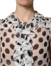 Dolce & Gabbana White Black Polka Dot Cotton Sleeveless Top