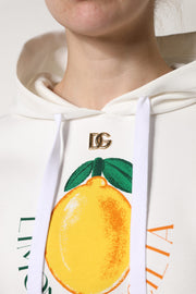 Dolce & Gabbana Ivory Cotton Printed Hooded Pullover Sweater