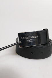 Dolce & Gabbana Black Classic Silver Metal Logo Buckle Belt