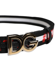 Dolce & Gabbana Black Cotton Logo Print DG Buckle Belt