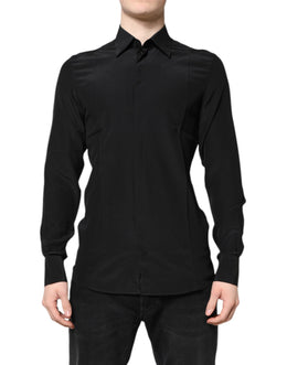Dolce & Gabbana Black Silk GOLD Long Sleeves Dress Shirt