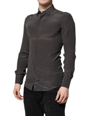 Dolce & Gabbana Dark Gray Silk GOLD Dress Formal Shirt