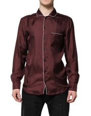 Dolce & Gabbana Burgundy Silk Dotted Long Sleeves Shirt