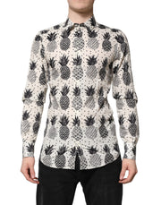 Dolce & Gabbana White Pineapple Print Long Sleeve GOLD Shirt