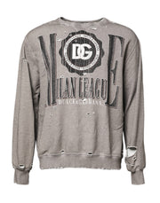 Dolce & Gabbana Gray Logo Print Crew Neck Pullover Sweater