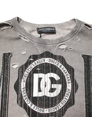 Dolce & Gabbana Gray Logo Print Crew Neck Pullover Sweater