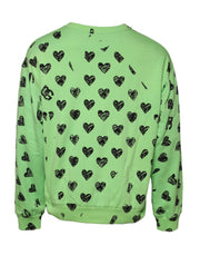 Dolce & Gabbana Green Heart Print Crew Neck Pullover Sweater