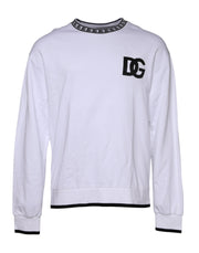 Dolce & Gabbana White Logo Cotton Crew Neck Pullover Sweater