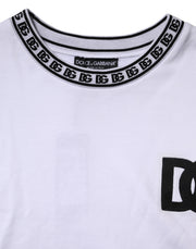 Dolce & Gabbana White Logo Cotton Crew Neck Pullover Sweater