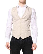 Dolce & Gabbana Beige Gray Dress Men Formal Waistcoat Vest