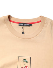 Dolce & Gabbana Beige Cotton Logo Print Crew Neck T-shirt