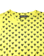 Dolce & Gabbana Yellow Cotton DG Heart Print Crew Neck T-shirt