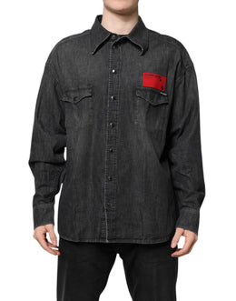 Dolce & Gabbana Gray Long Sleeves Button Down Denim Shirt