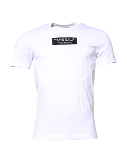 Dolce & Gabbana White Cotton Logo Patch Crew Neck T-shirt