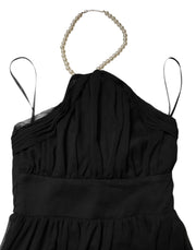 Marciano by Guess Black Tulle Pearl Sleeveless Long Gown Dress