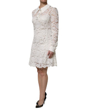 Dolce & Gabbana White Floral Lace Long Sleeves A-line Dress