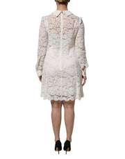 Dolce & Gabbana White Floral Lace Long Sleeves A-line Dress